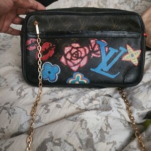 Vintage Louis Vuitton Black Pai Ted Floral Multicolor Crossbody Bag